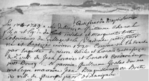 copie du baptistaire